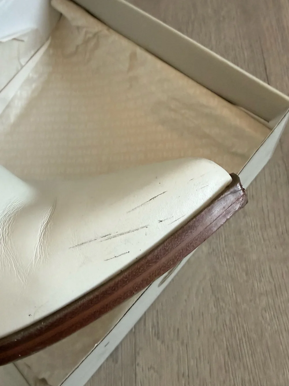 Marc Fisher Cream Leather Ankle Booties with Wood Block Heel